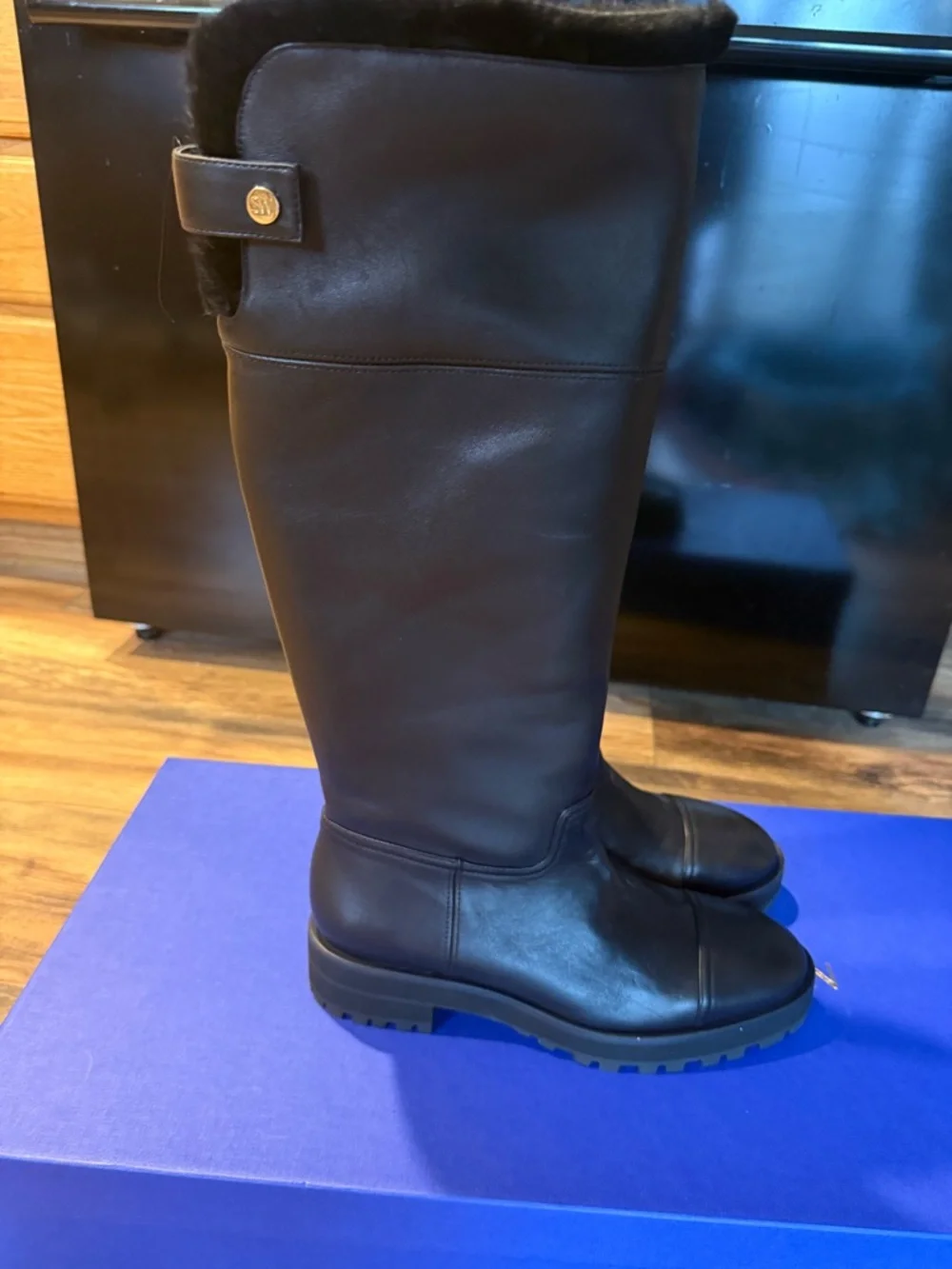 Stuart Weitzman Black Alpine Cozy Over-the-Knee Lug Sole Boots